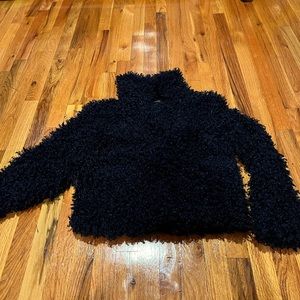 ✨Zara Navy Soft Curly Lapel Collar Faux Fur Jacket Size S